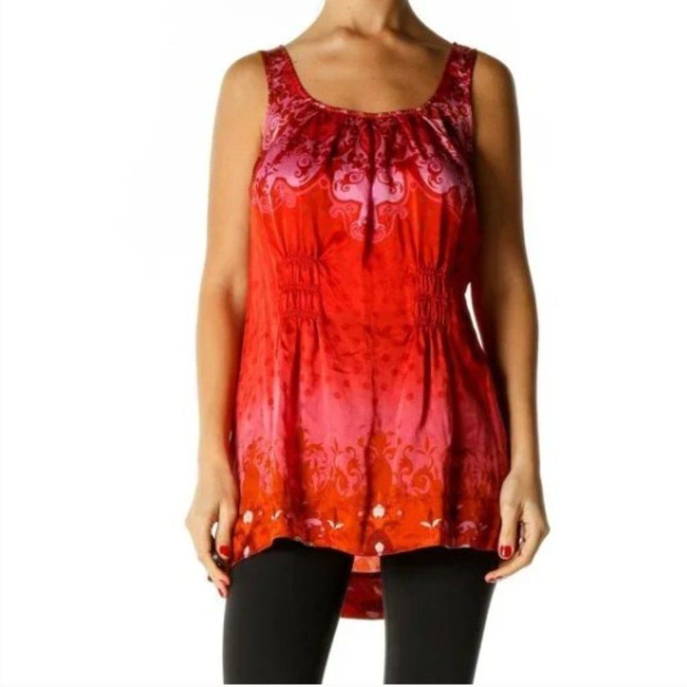 Cabi Women's "True Love" Red 100% Silk Shirt  Smocked  Tank Top Blouse Size XS